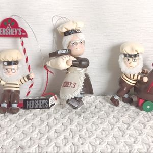 Lot of 3 Vintage Kurt Adler Hershey's Chocolate Wooden Christmas Ornaments Kiss